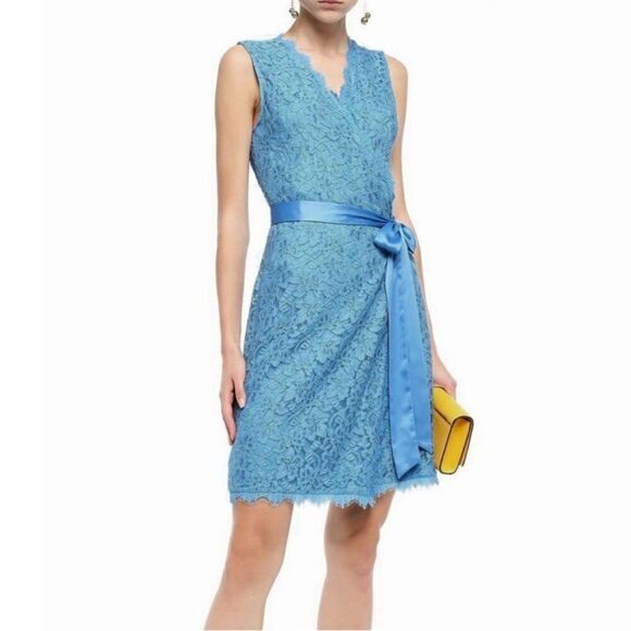 Diane Von Furstenberg Julianna Lace Wrap Dress Oxford Blue Size Medium - Picture 1 of 10